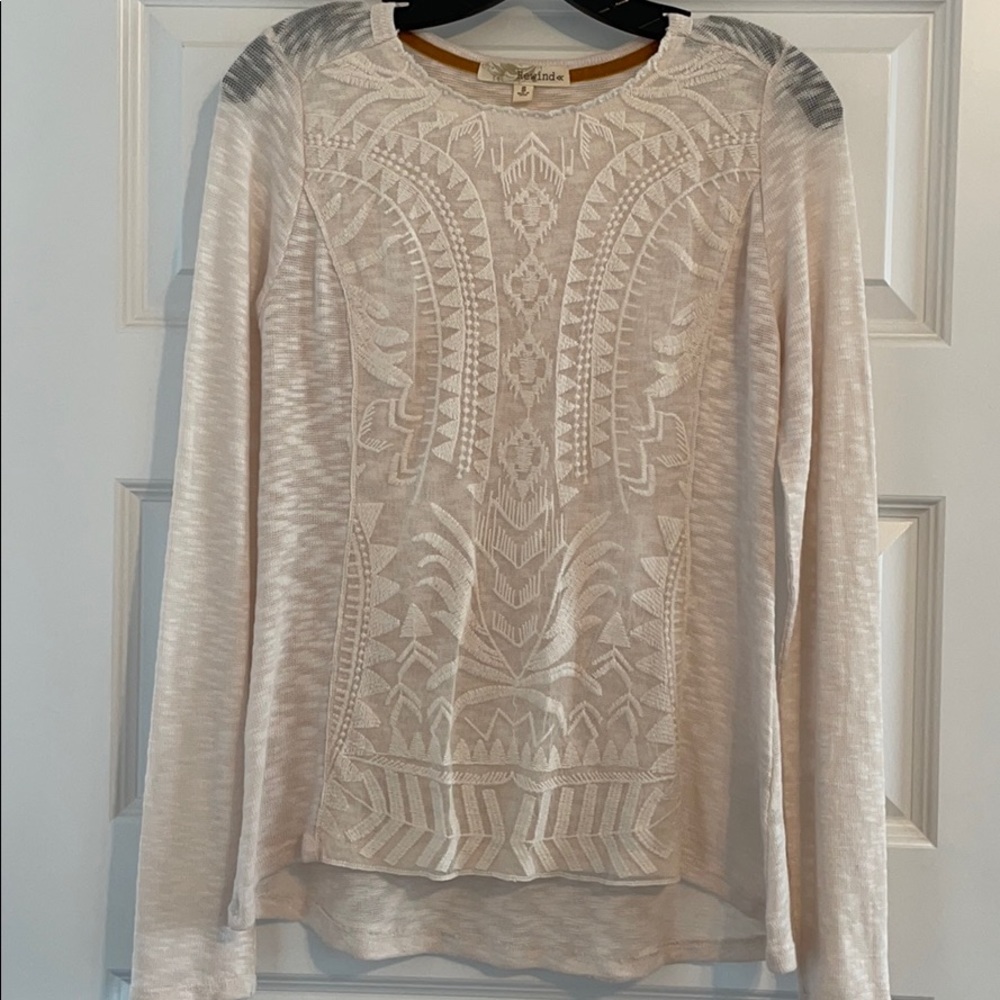 White long sleeve top with lace/ stitch detailing